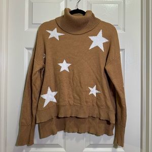 Women's Hem & Thread turtleneck sweater tan with white stars size medium